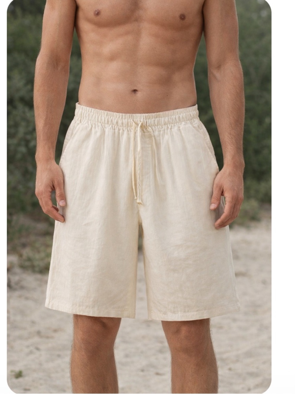 AMAZON Cream Linen Elasticized Waist Shorts Size 2XL NWOT